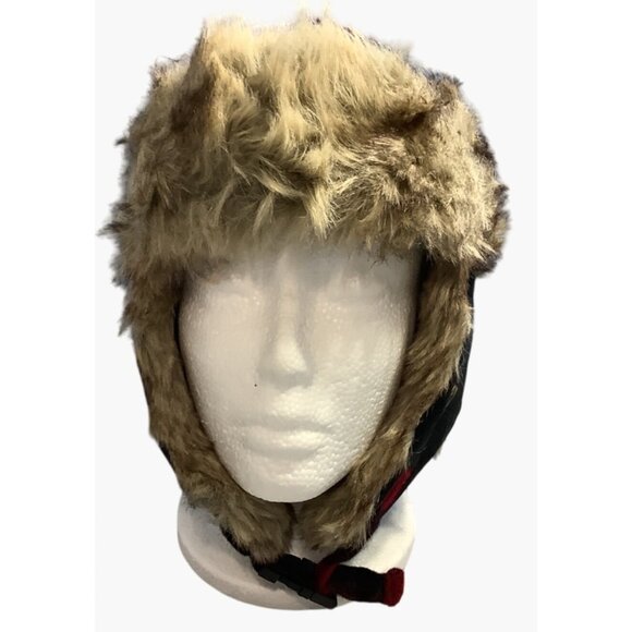 Red Plaid Lumberjack Hat Faux Fur  Aviator Trapper Ear Flap Cap Winter Ski Cold - Picture 6 of 10